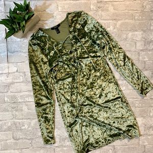 Forever 21  Moss Color Crushed Velvet Dress Sz L